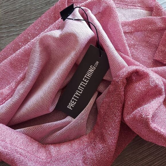 PrettyLittleThing Baby Pink Glitter Split Mini Beach Skirt - Small - Picture 6 of 7